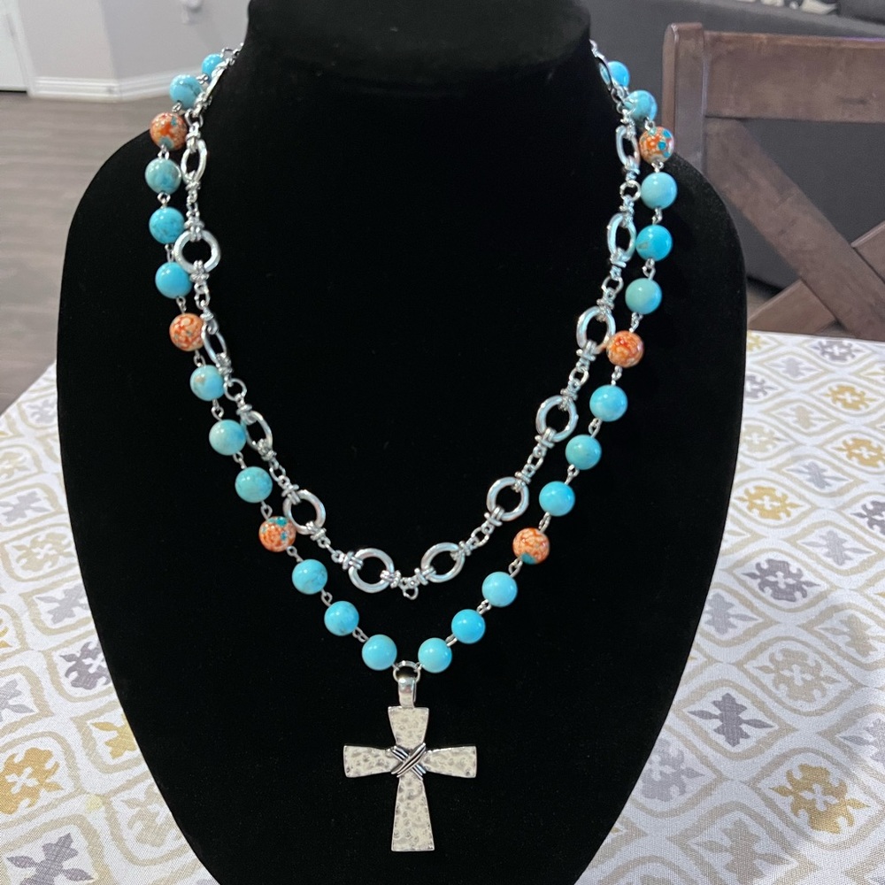 NWOT - Beautiful Turquoise Double strand necklace. With matching earrings.